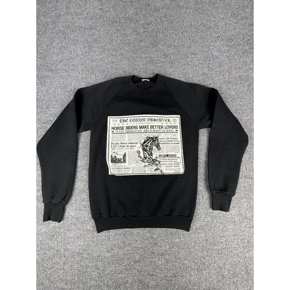 Vintage JERZEES Sweatshirt Mens Medium Black Horse Riders Graphic Made USA 80s